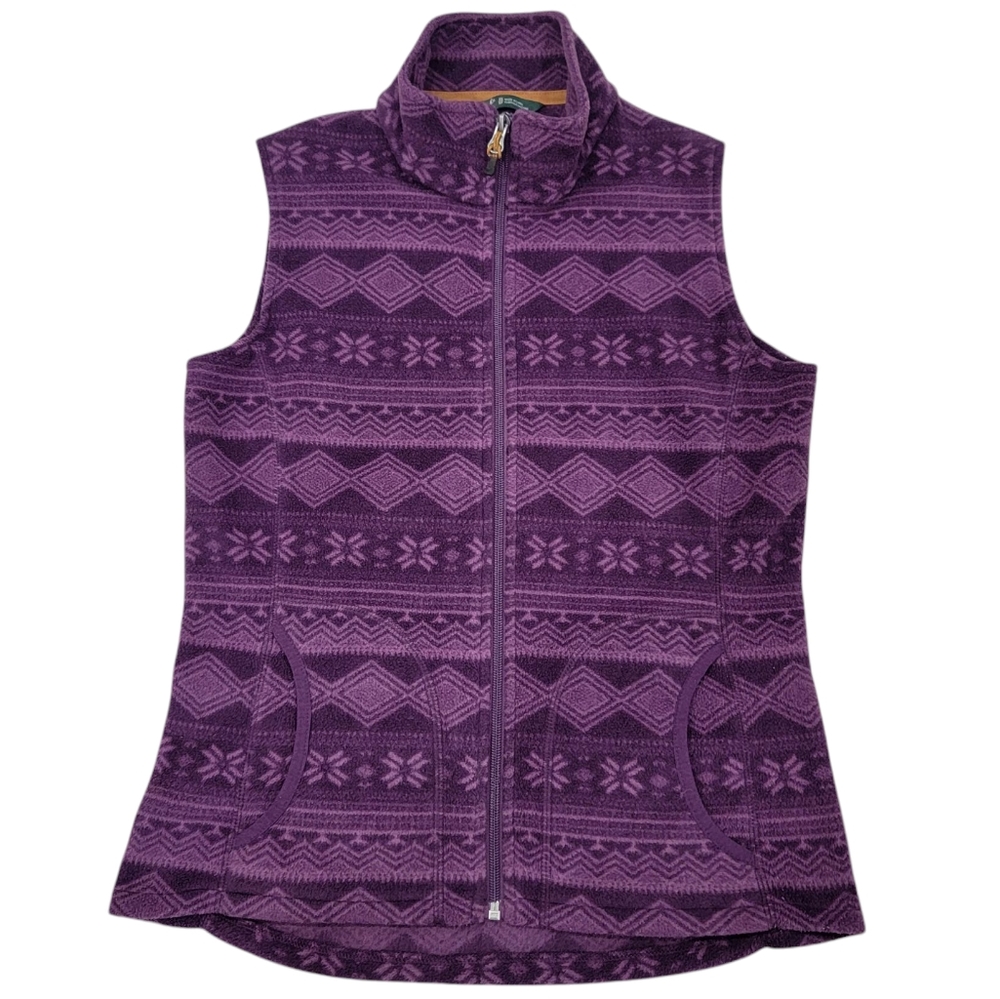 Woolrich Fleece Vest Eggplant Purple Full Zip Nordic Snowflake Print Wom…